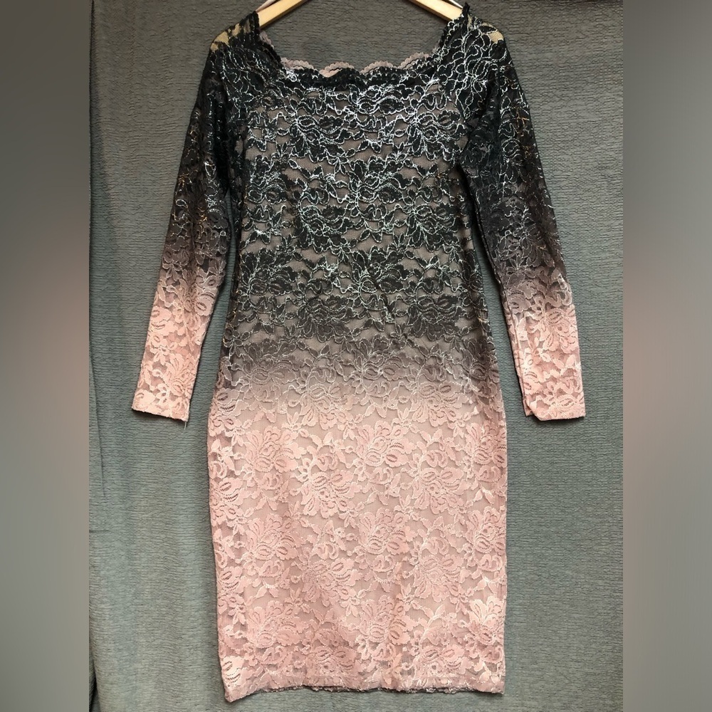 Onyx night, 10 long sleeve dress with mauve, pink and black ombre